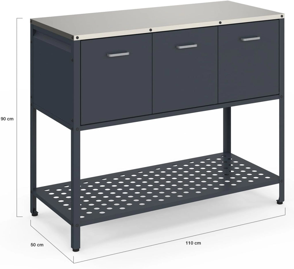 IDMarket - Cucina da esterno PAREO a 3 ante con 1 ripiano in acciaio grigio antracite