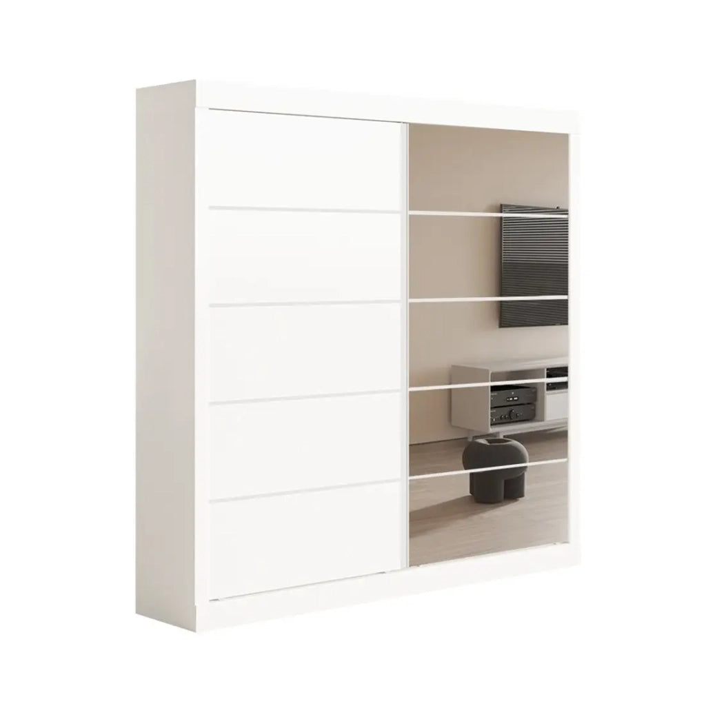 Guardaroba MILS, armadio con 2 porte scorrevoli e specchio, colore bianco