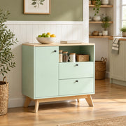 Credenza verde chiaro e rovere con 2 cassetti