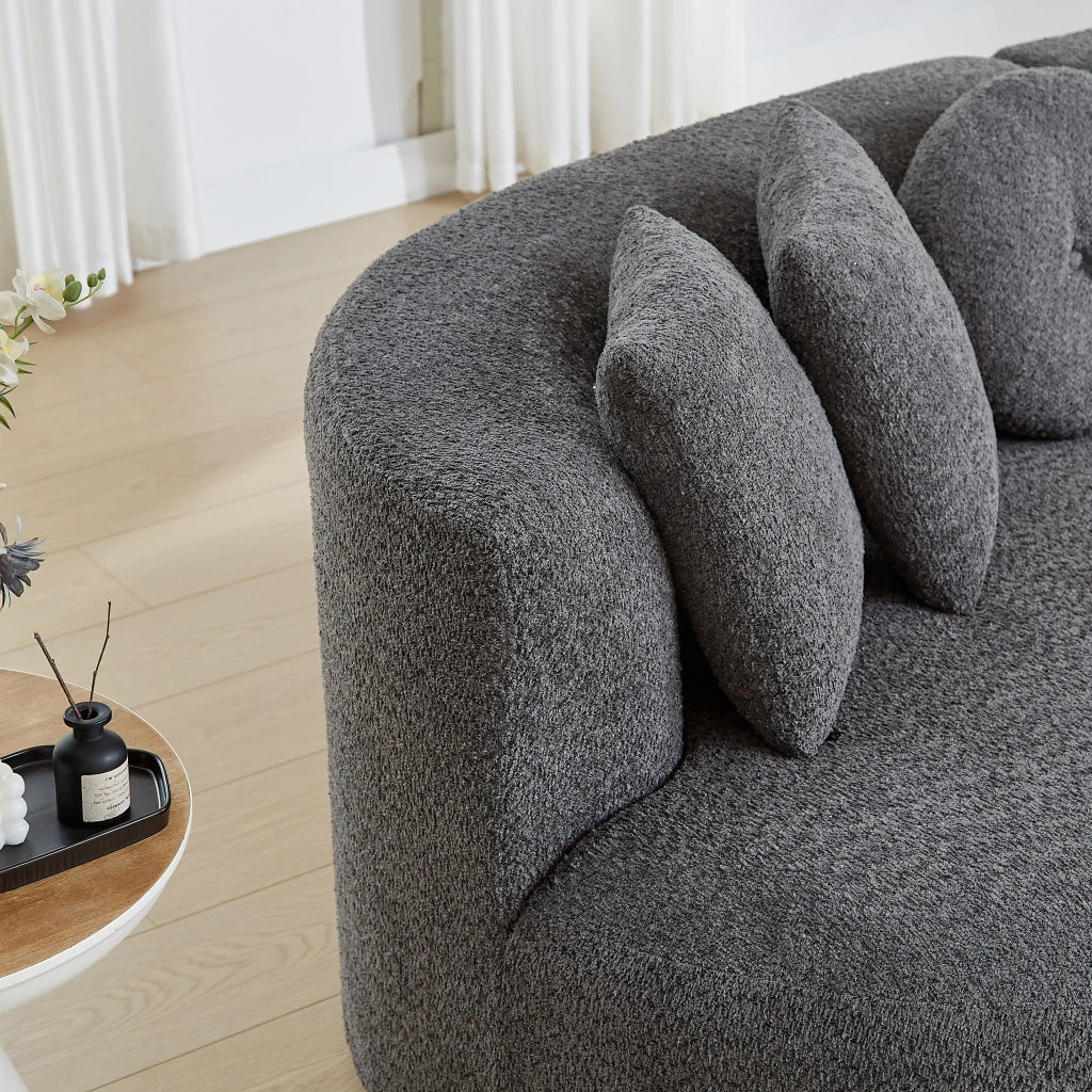 Divano modulare a 2 moduli in chenille senza braccioli con schienale ergonomico e 6 cuscini grigio antracite