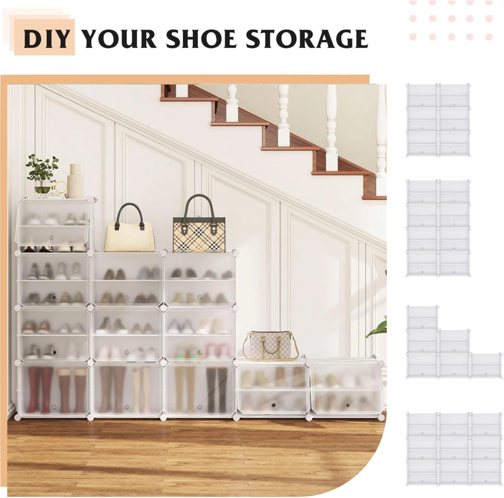 Scatola per scarpe con 12 cubi con ripiano rimovibile, mobile da 48 paia, 5 ganci da appendere, 12 ante 124 x 32 x 125 cm, per corridoio, ingresso, soggiorno, nero (Bianco)