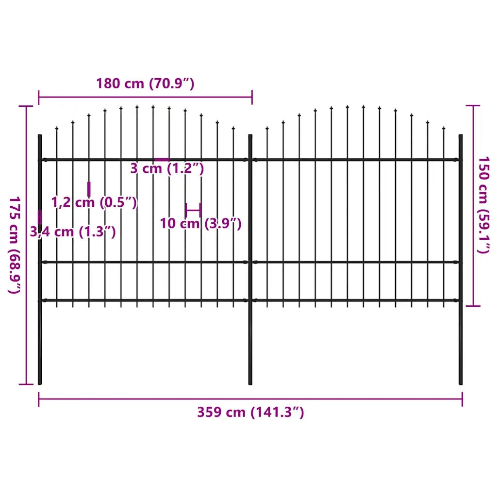 Recinzione Giardino Punta a Lancia (1,5-1,75)x3,4m Acciaio Nera cod mxl 19128