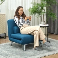 Poltrona Pieghevole con Funzione Letto, Poltrona Relax in Lino, Schienale Regolabile, 75 x 70 x 75 cm, Blu
