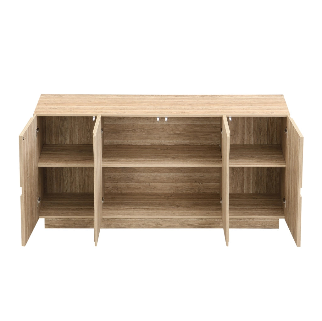 Sideboard in legno naturale 160x40x80 cm con ante a molla e ripiani regolabili