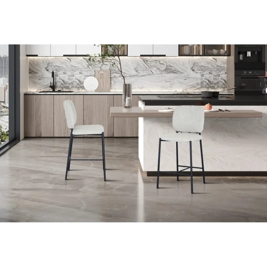 Sedia da banco RITA – Tessuto beige – Gambe in metallo nero – Altezza 99 cm – Stile design/industriale