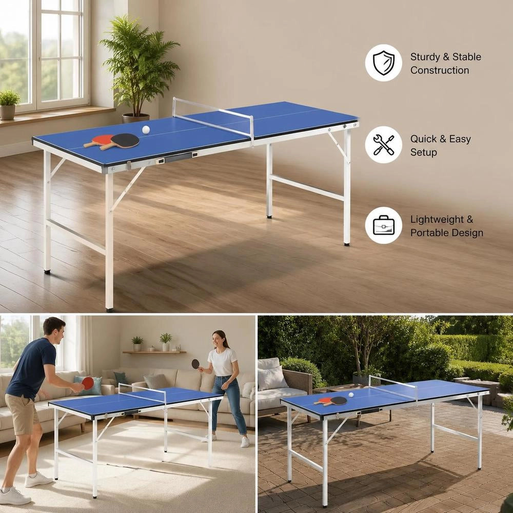 5-foot Ping-pong Table With Net, 152 X 76 X 66 Cm, Blue