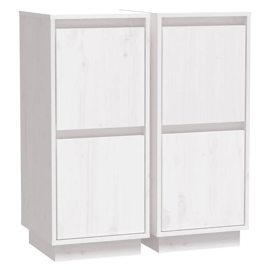 Credenze 2 pz | Madia | Buffet da pranzo | Armadio da pranzo Bianco 31,5x34x75 cm in Legno Massello di Pino