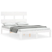 Letto matrimoniale | Letto per adulti | Giroletto con Testiera Bianco Small Double Legno Massello