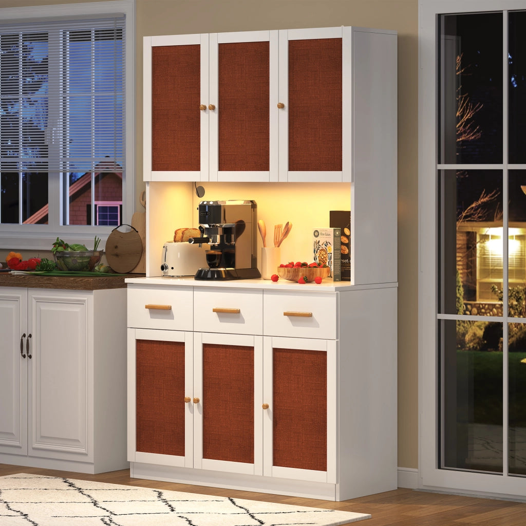 Colonna cucina con ante; cassetti; vano aperto; LED e presa con USB per cucina e sala da pranzo; 105×43×182 cm