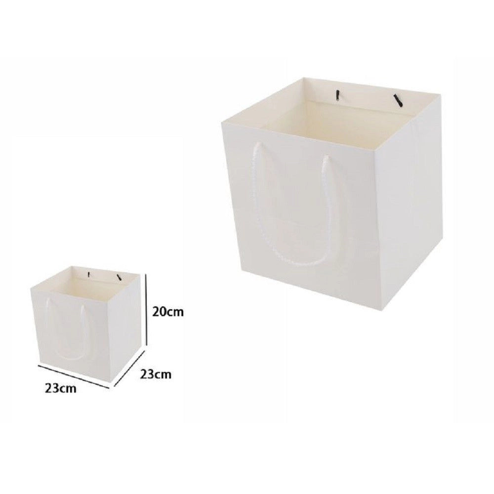 Trade Shop - Set 2 Pz Buste Busta Borsa Da Regalo Bianca 23 X 23 X 20cm Manici In Corda 69246 -