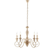 Cascina Lampadario in legno e ferro bianco e tortora 5 luci 115 Ø60 BL265-5-BT