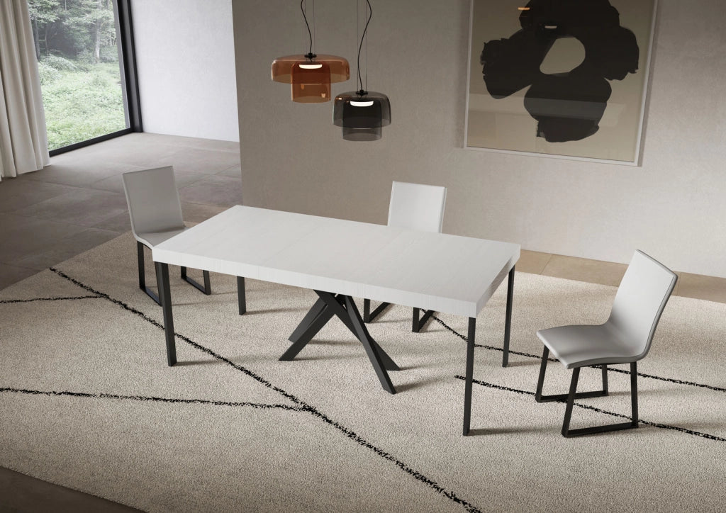 Consolle allungabile 90x40/196 cm Saki Small Premium Bianco Frassino gambe antracite
