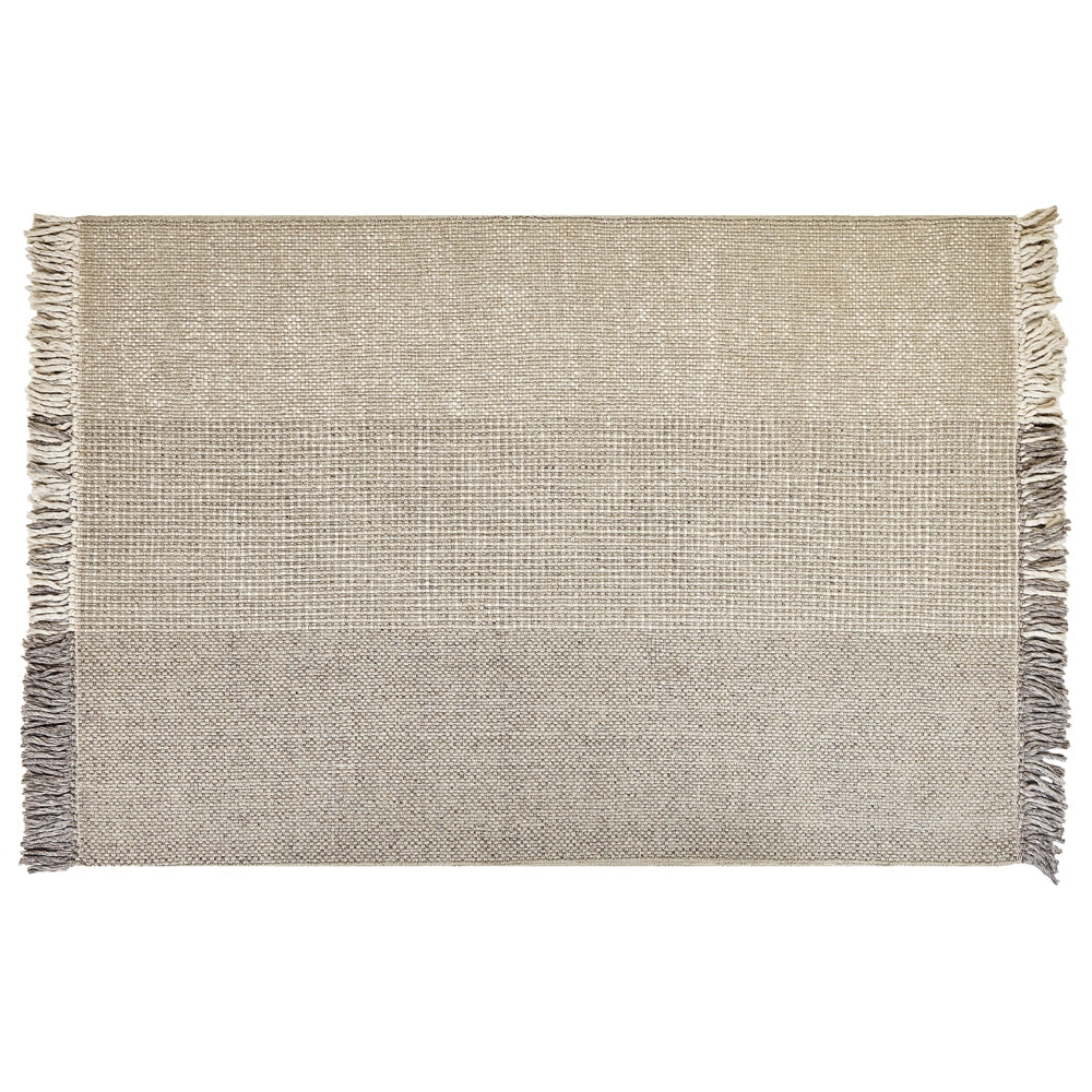 Tappeto grigio lana cotone 140 x 200 cm intrecciato a mano rettangolare con frange
