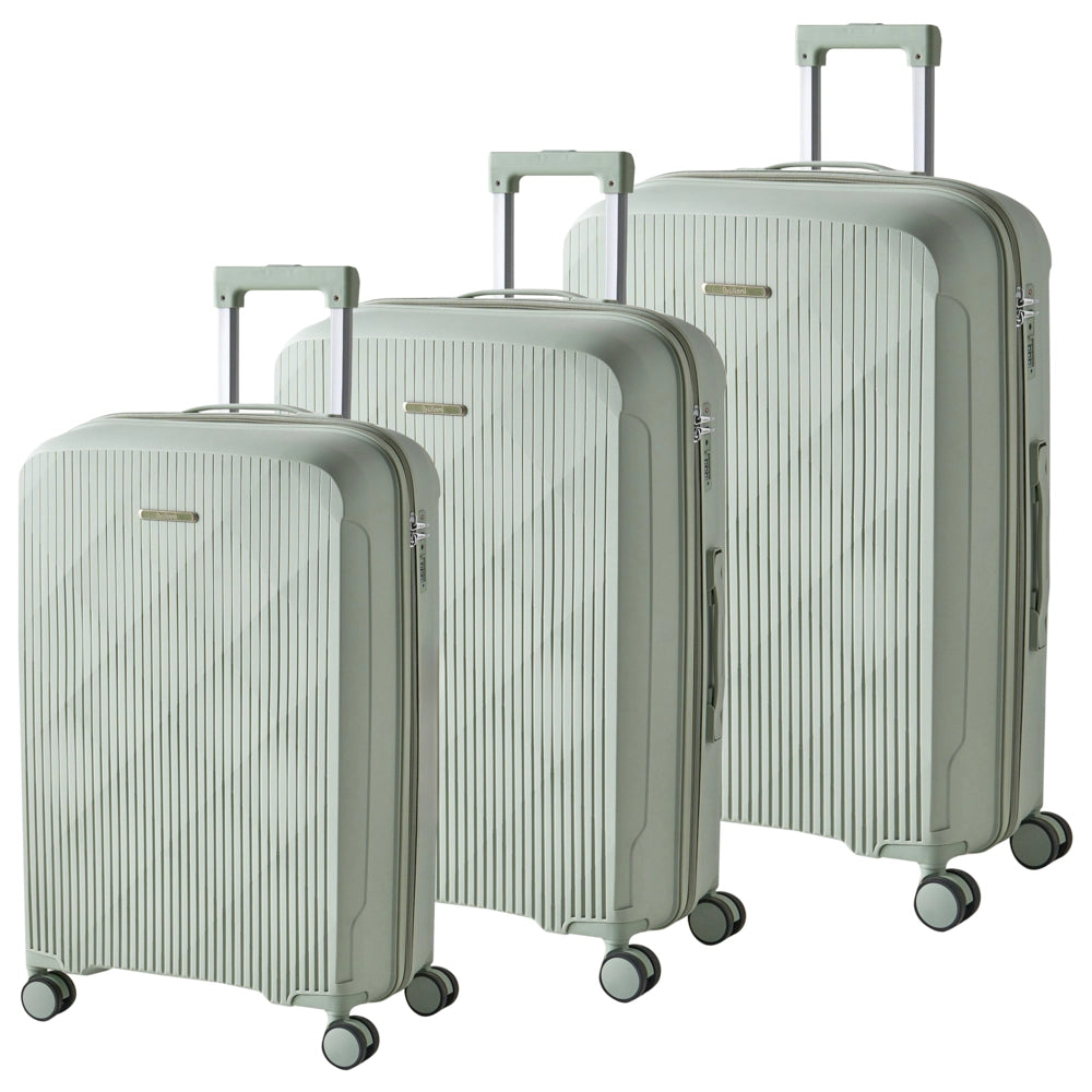 Set di 3 valigie rigide verde chiaro Materiale sintetico Lucchetto TSA in ferro Ruote silenziose Cerniera antifurto 3 misure stile Moderno
