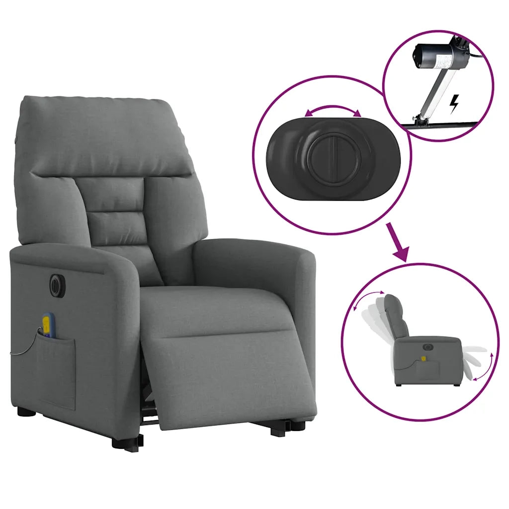 Poltrona Alzapersona Massaggi Elettrica Grigio Scuro Tessuto