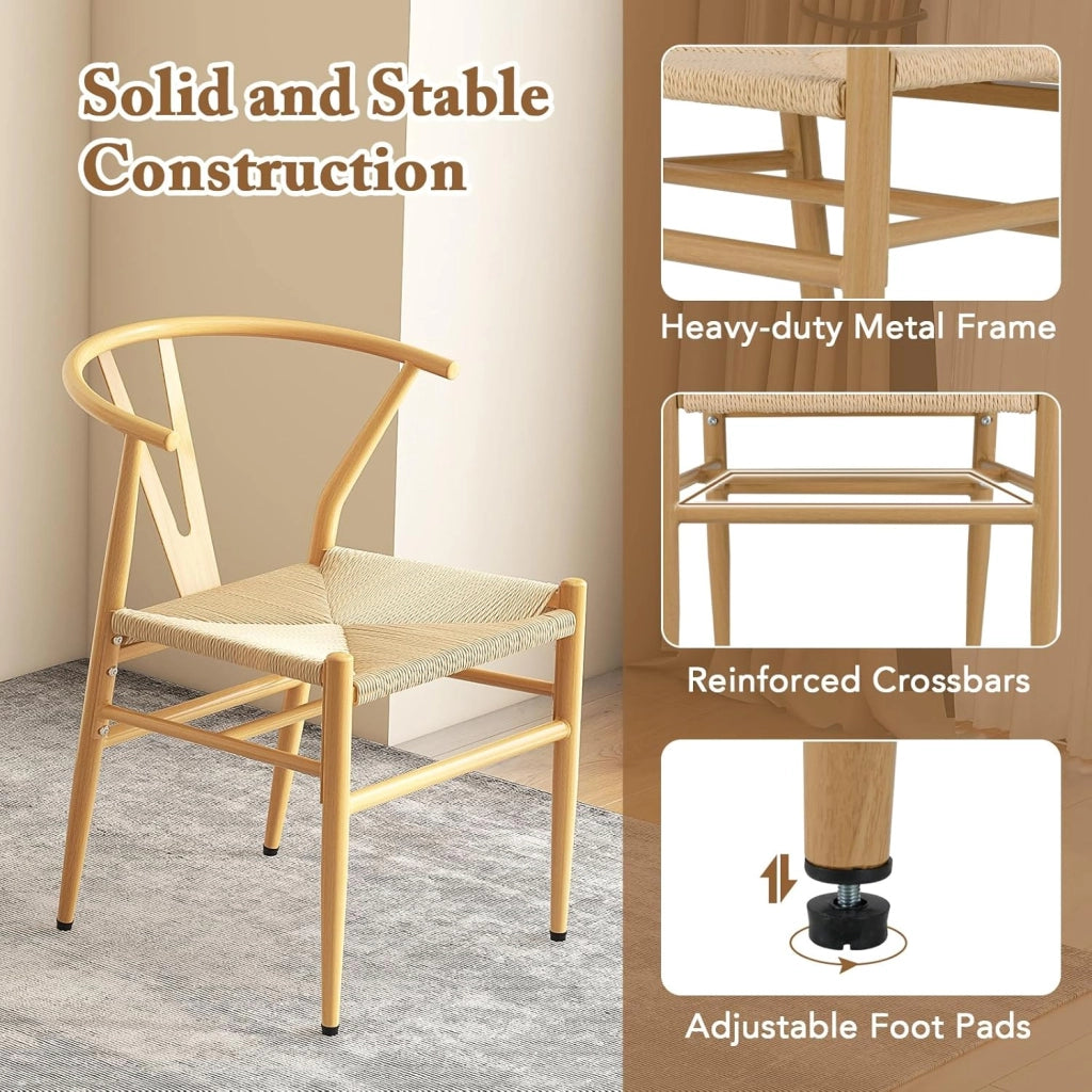 Set di 2 sedie da pranzo impilabili, da cucina, da soggiorno, con schienale e ampia seduta in rattan, portata 150 kg, con gambe in metallo, set di sedie 54 x 59 x 73 cm