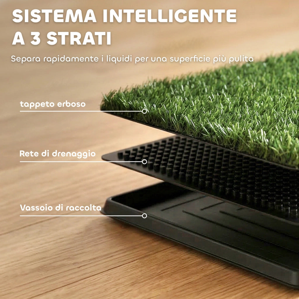 Tappetino Erboso Lavabile per Cani 76x50,5 cm con Erba Artificiale e Vassoio per Uso Interno ed Esterno