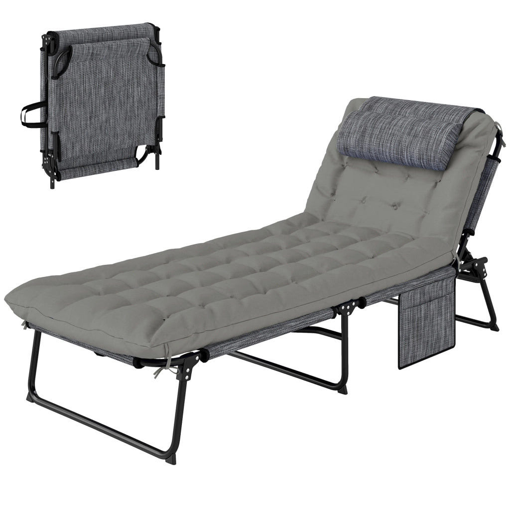 Lettino Pieghevole Reclinabile con Tasca ¨C Zephmum ¨C Nero Grigio 68x189x30