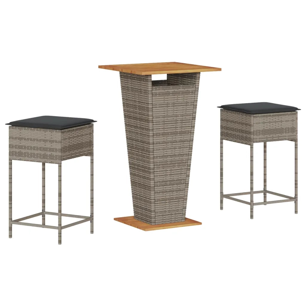 Set Bar da Giardino 3pz con Cuscini Grigio in Polyrattan 3261478