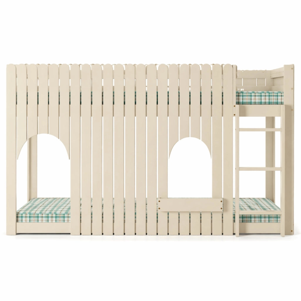 Letto a soppalco per bambini 90 × 200 cm con LED multicolore, scala a 3 gradini e ripiani, senza materasso