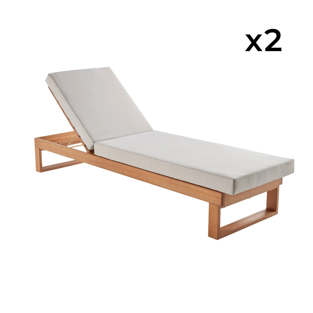 Set 2 lettini prendisole di legno di eucalipto multiposizione, beige