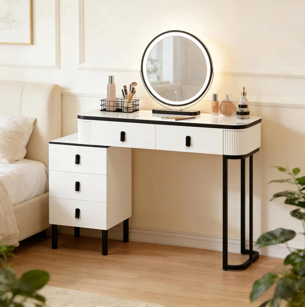 Toeletta 100 x 40 x 126 cm nera e bianca - specchio girevole a 360°