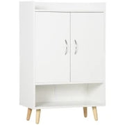 Mobile Scarpiera Salvaspazio in Legno Bianco con Ripiano Aperto, Armadio Scarpiera di Design per Ingresso, 60x30x92cm