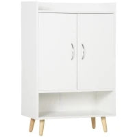 Mobile Scarpiera Salvaspazio in Legno Bianco con Ripiano Aperto, Armadio Scarpiera di Design per Ingresso, 60x30x92cm