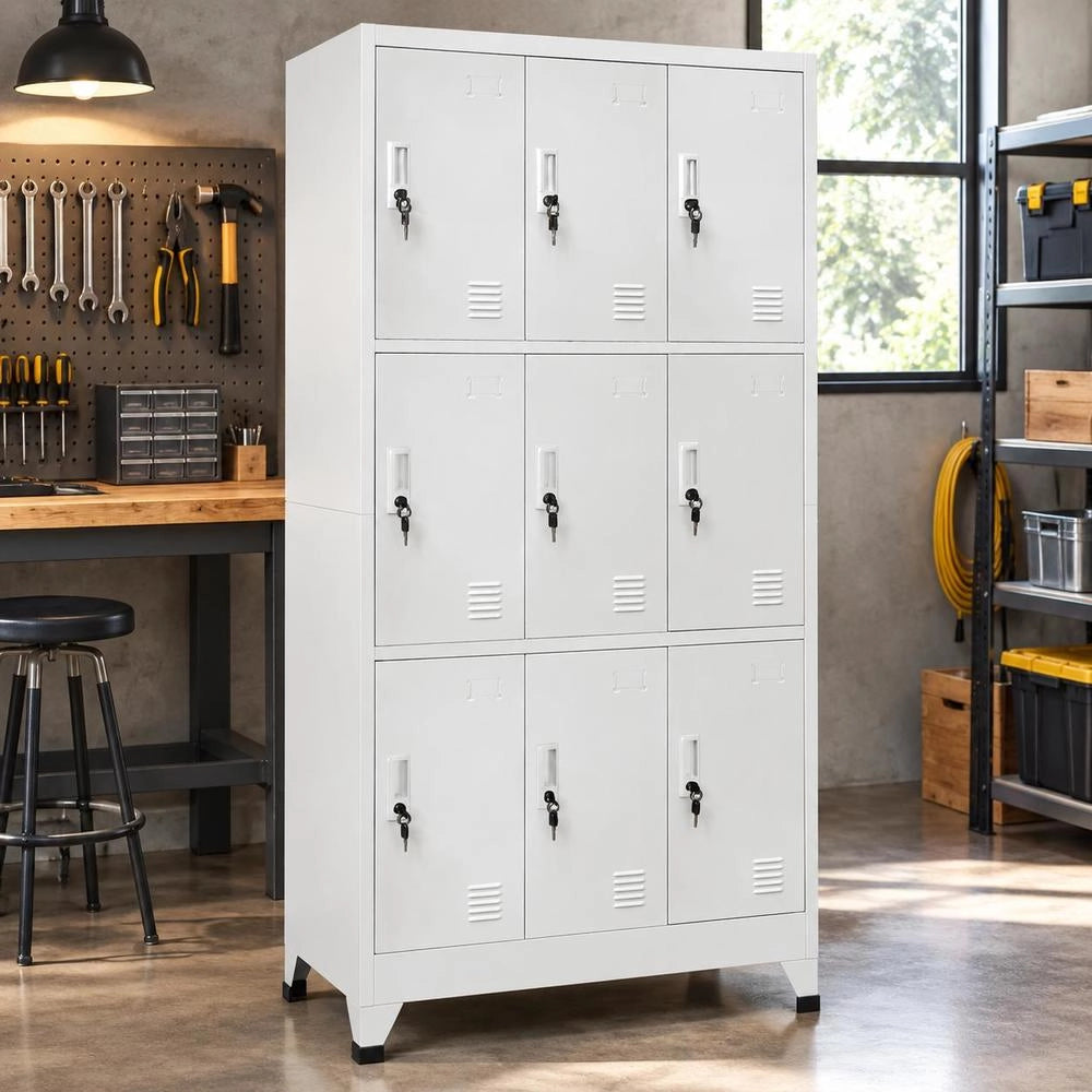 Locker Cabinet With 9 Compartments, Steel, 90x45x180 Cm, Grey