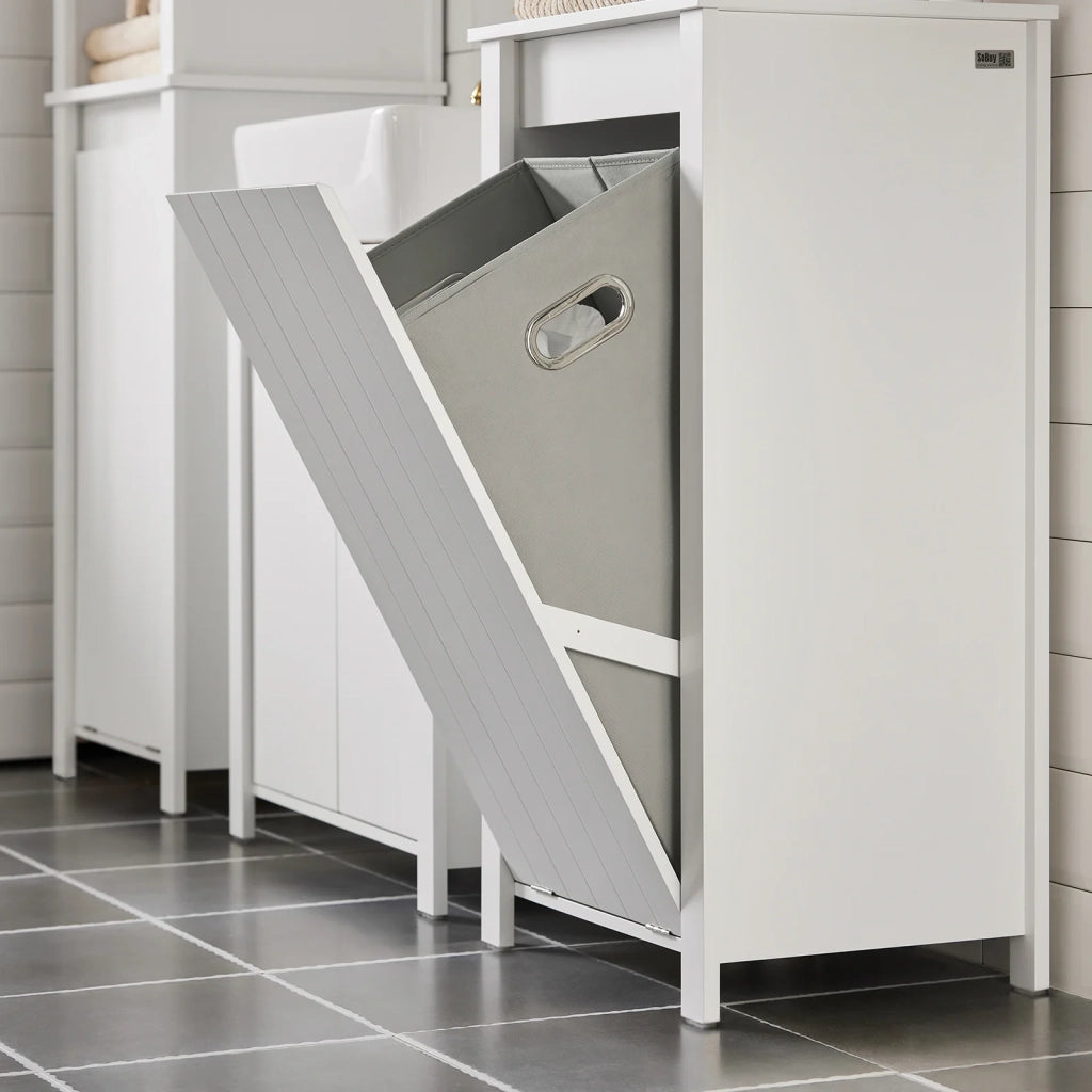 Mobile Porta Biancheria Per Bagno Mobile Lavanderia Con Sacco Portabiancheria Pieghevole Bianco 45x35x85,5cm BZR100-W SoBuy