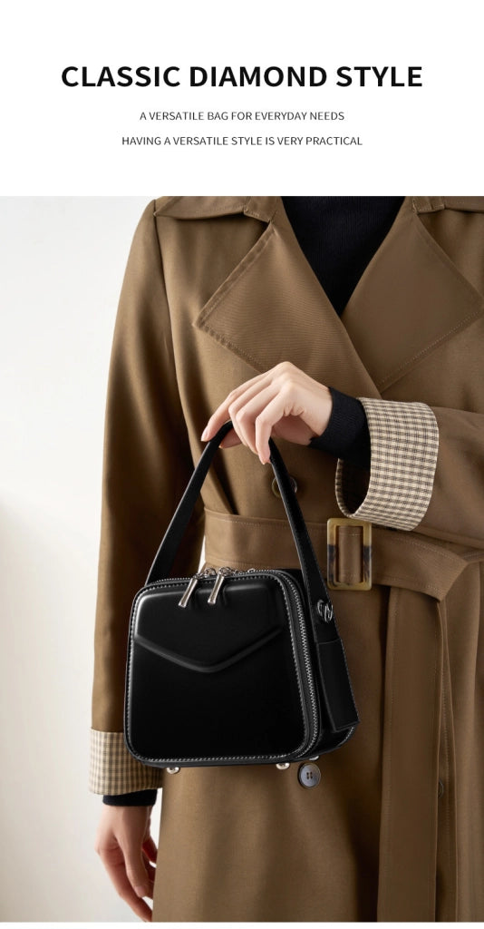 Borsa a tracolla da donna in vera pelle nera
