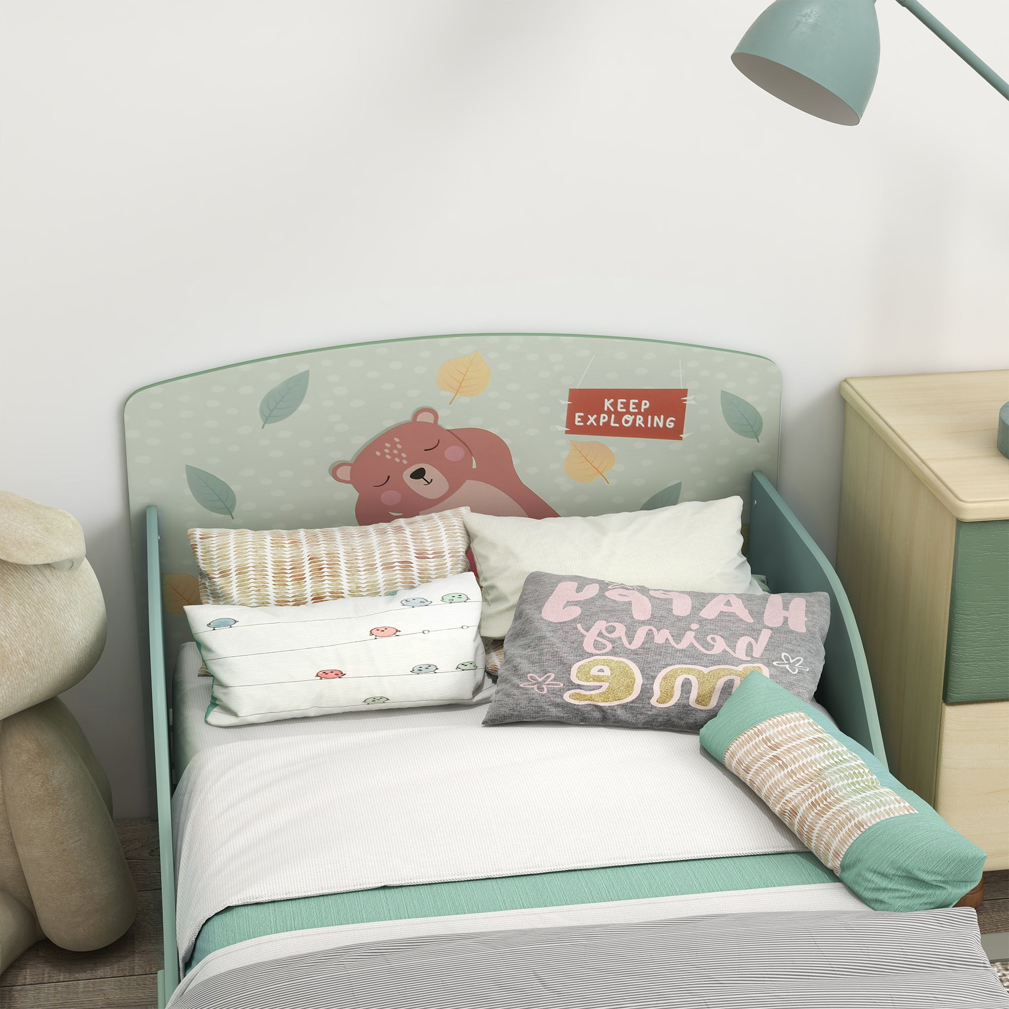 Struttura Letto Singolo per Bambini 77x143x60 cm con Bordi Rialzati e Doghe Verde