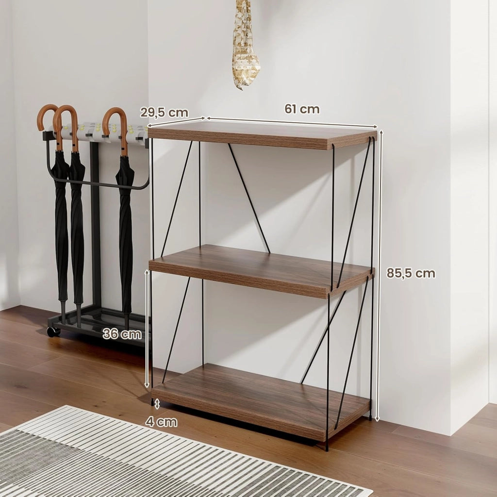 Scaffale Multiuso a 2/3/4/5 Ripiani, Libreria Autoportante con Struttura in Metallo, Stile Industriale, per Camera da Letto, Soggiorno Ufficio Studio (3 Livelli 61x29,5x85,5cm)