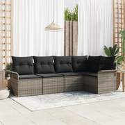 Set Divano da Giardino con Cuscini 5 Pezzi Grigio Polyrattan