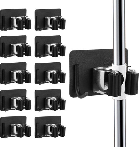 Supporto per scope - 10 pezzi - Supporto per scope da parete - Supporto per attrezzi senza fori - Supporto per attrezzi da giardino - Scope da appendere - Supporto per scope e spazzole - Cucina e giardino