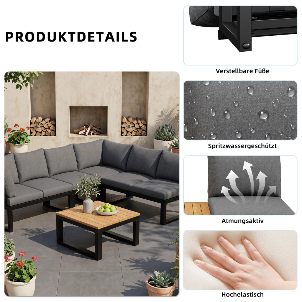 Set Giardino 6 Pezzi con Tavolo e Tavolino ¨C MINIMAL ¨C Polyrattan Grigio, Acciaio
