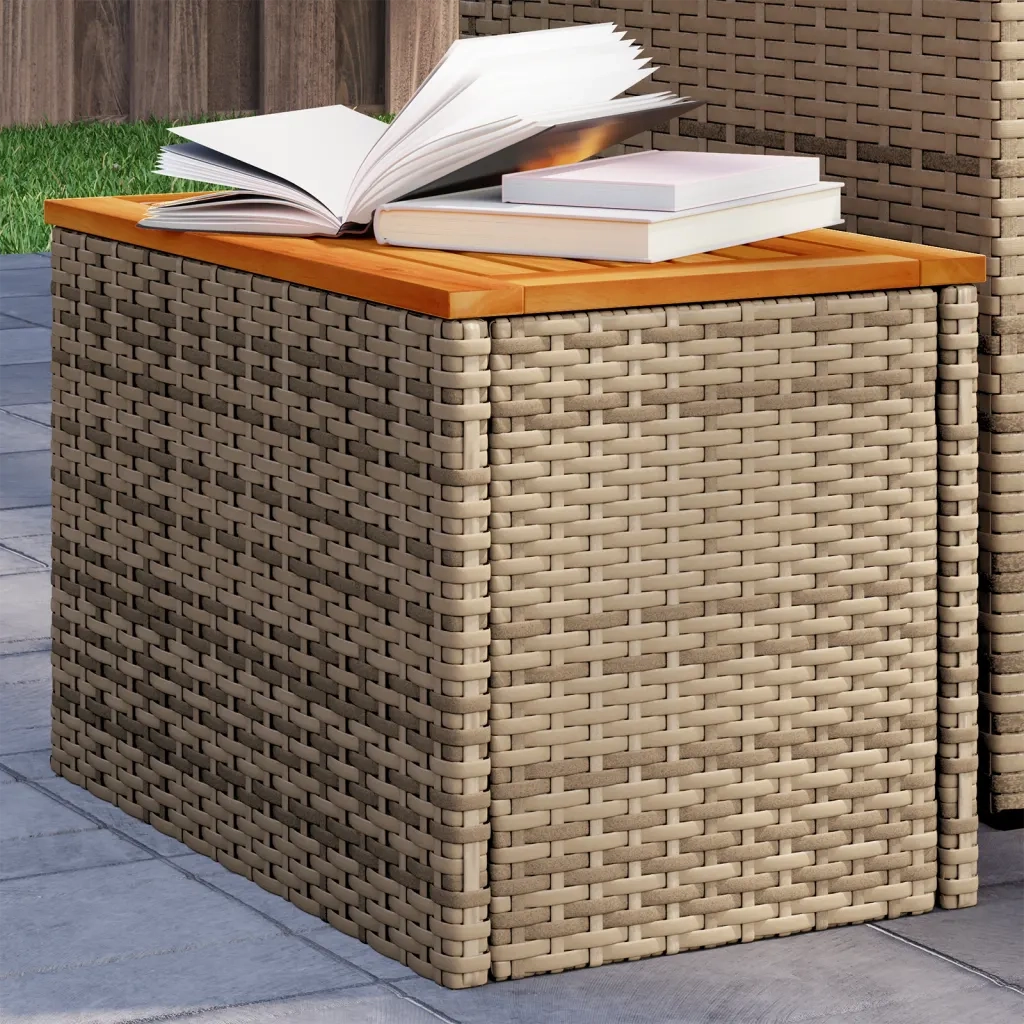 Tavolini Giardino 2 pz | Tavolino da esterno Beige 55x34x37 Polyrattan Legno Massello