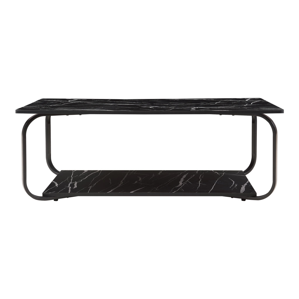 Tavolino Centrale da Salotto Kolta con Ripiano 120x60x43 cm - Effetto Marmo Nero [en.casa]