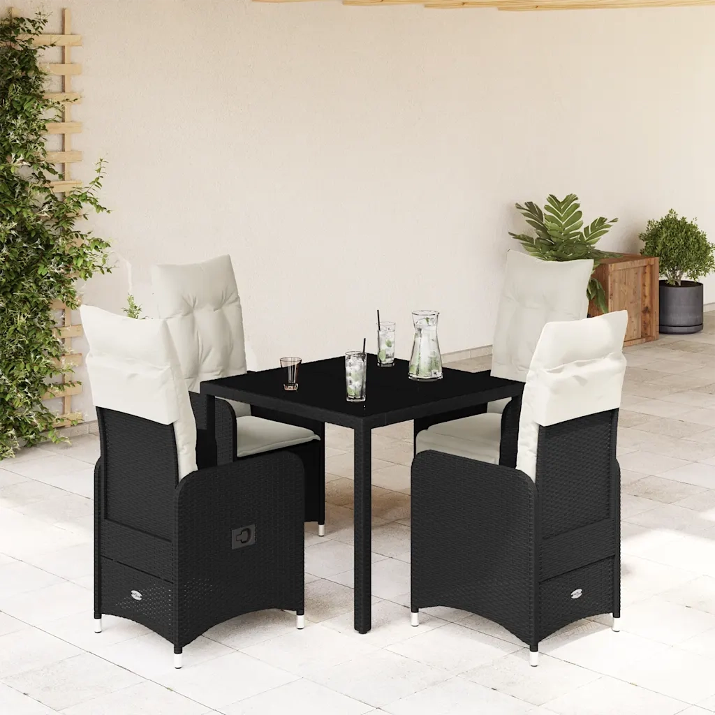 Set BistrÃ² da Giardino 5 pz con Cuscini in Polyrattan Nero