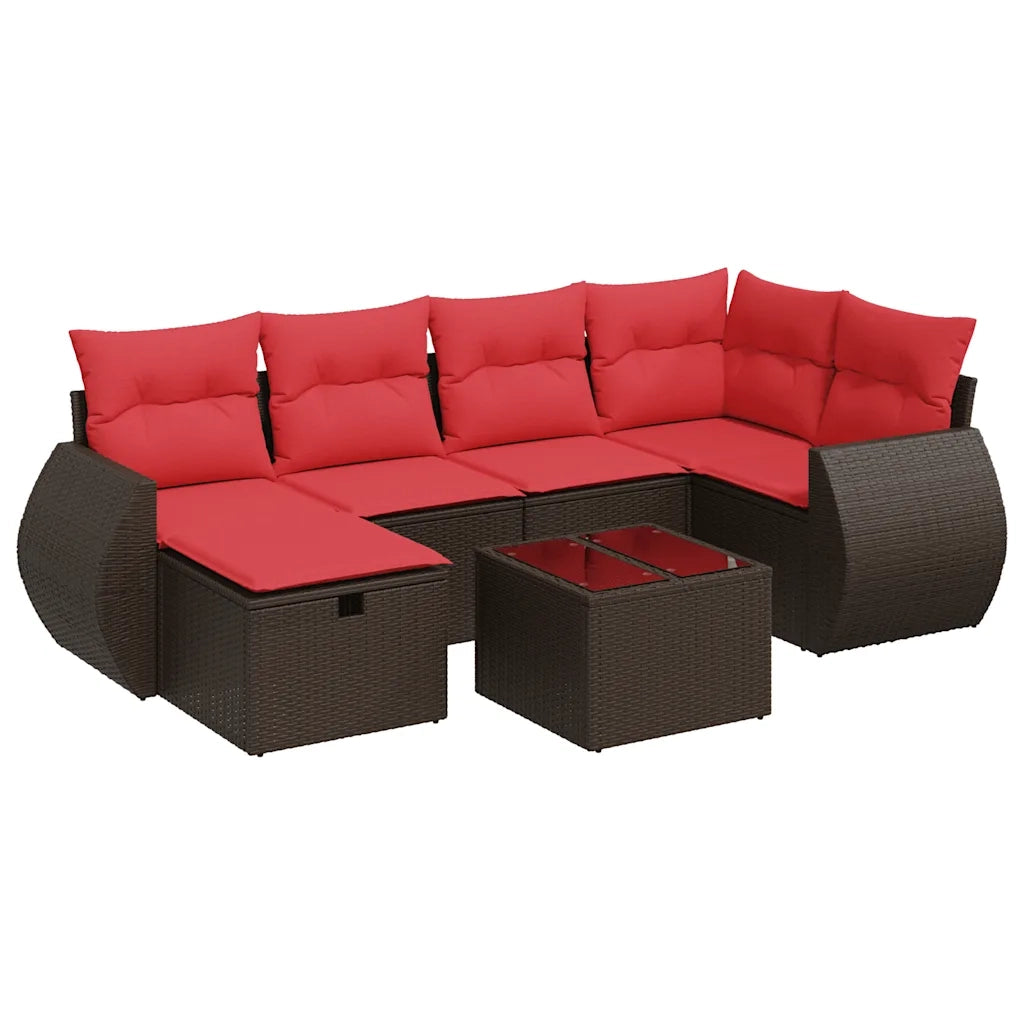 Set Divani da Giardino 7 pz con Cuscini Marrone in Polyrattan