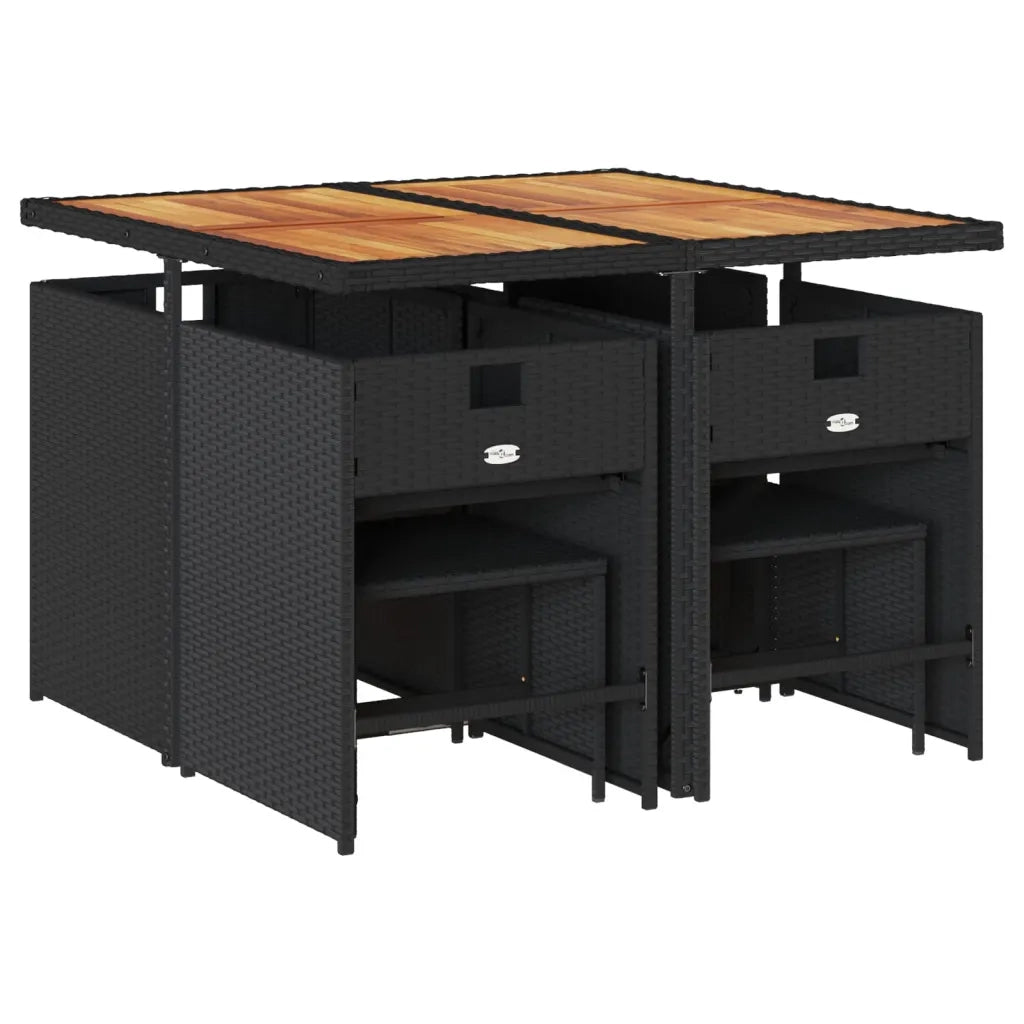 Set da Pranzo da Giardino 9 pz con Cuscini Nero in Polyrattan 3277910