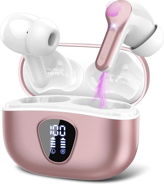 Orecchini in cuffia in-ear senza fili con Bluetooth 5.3 e cancellazione del rumore - 40 ore di durata, IP7 impermeabile, controllo a tocco