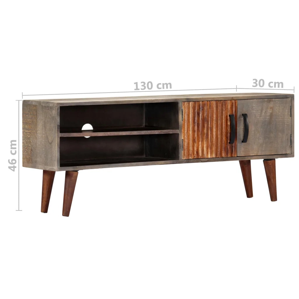 Mobile TV Grigio 130x30x46 cm in Legno Massello di Mango Grezzo 282743