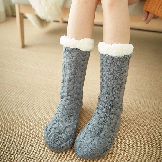Pantaloni invernali con antiscivolo per donne, pantofoline spesse e soffici per donne e adolescenti, perfetto regalo per lei, Grigio
