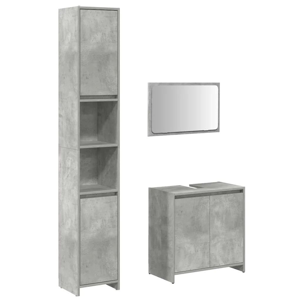 Set Mobili da Bagno 3 pz Grigio Cemento in Legno Multistrato
