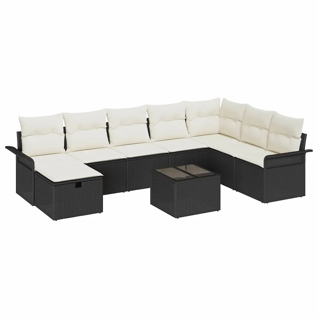 vidaXL Set Divano da Giardino con cuscino 9 pcs Nero Poly Rattan