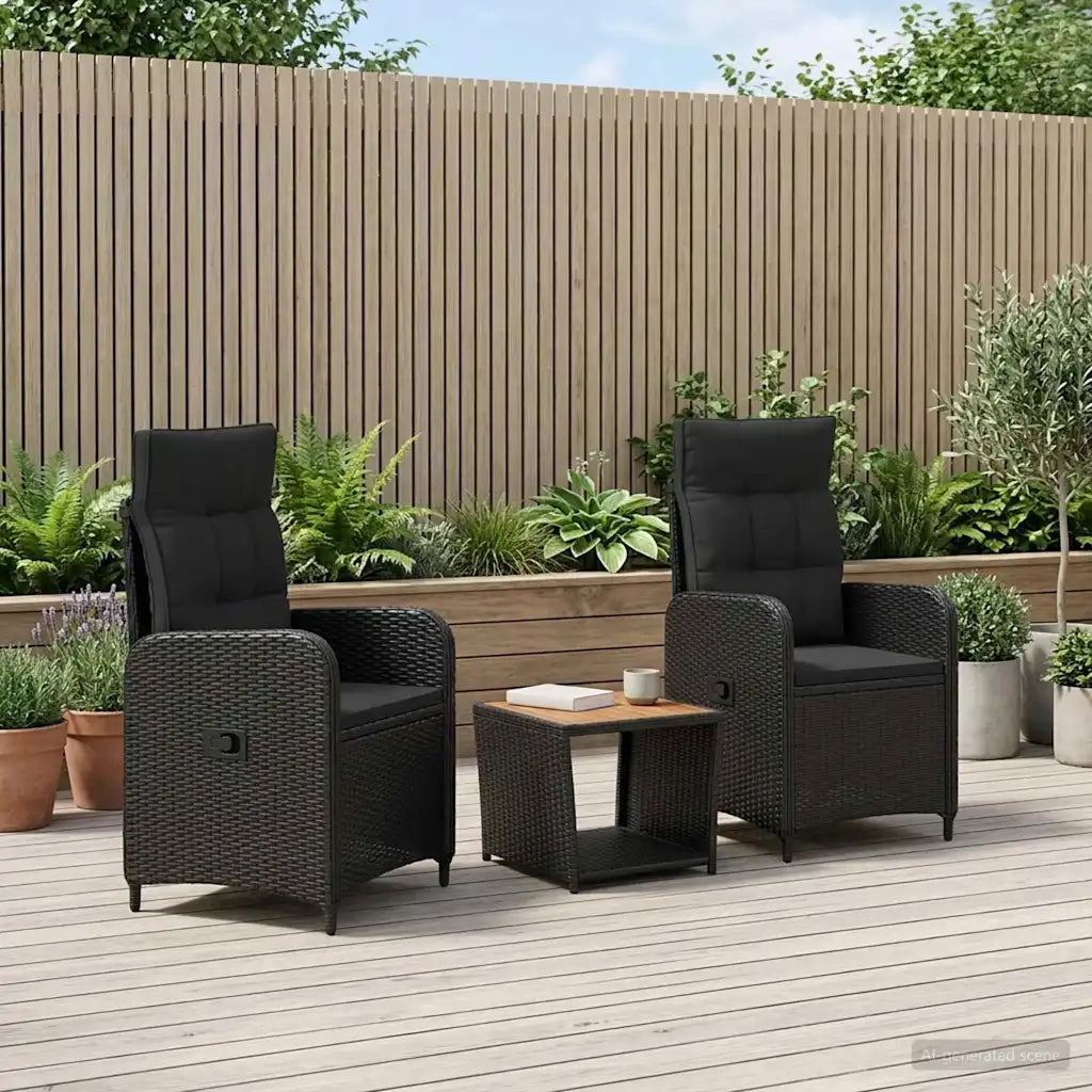 Set Lounge da Giardino 3 pz Nero 3422347