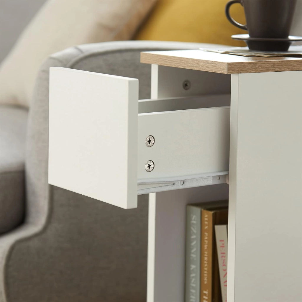 set da 2 Comodino camera da letto stretto 20 cm con cassetto comodino salvaspazio & tavolino da letto per piccoli spazi camera da letto soggiorno bianco 20x35x60 cm FBT111-WNx2