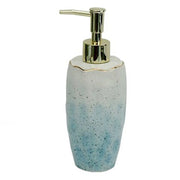 Trade Shop - Dispenser Sapone Liquido Bagno Bianco Azzurro Con Effetto Pietra Dosatore 79271 -