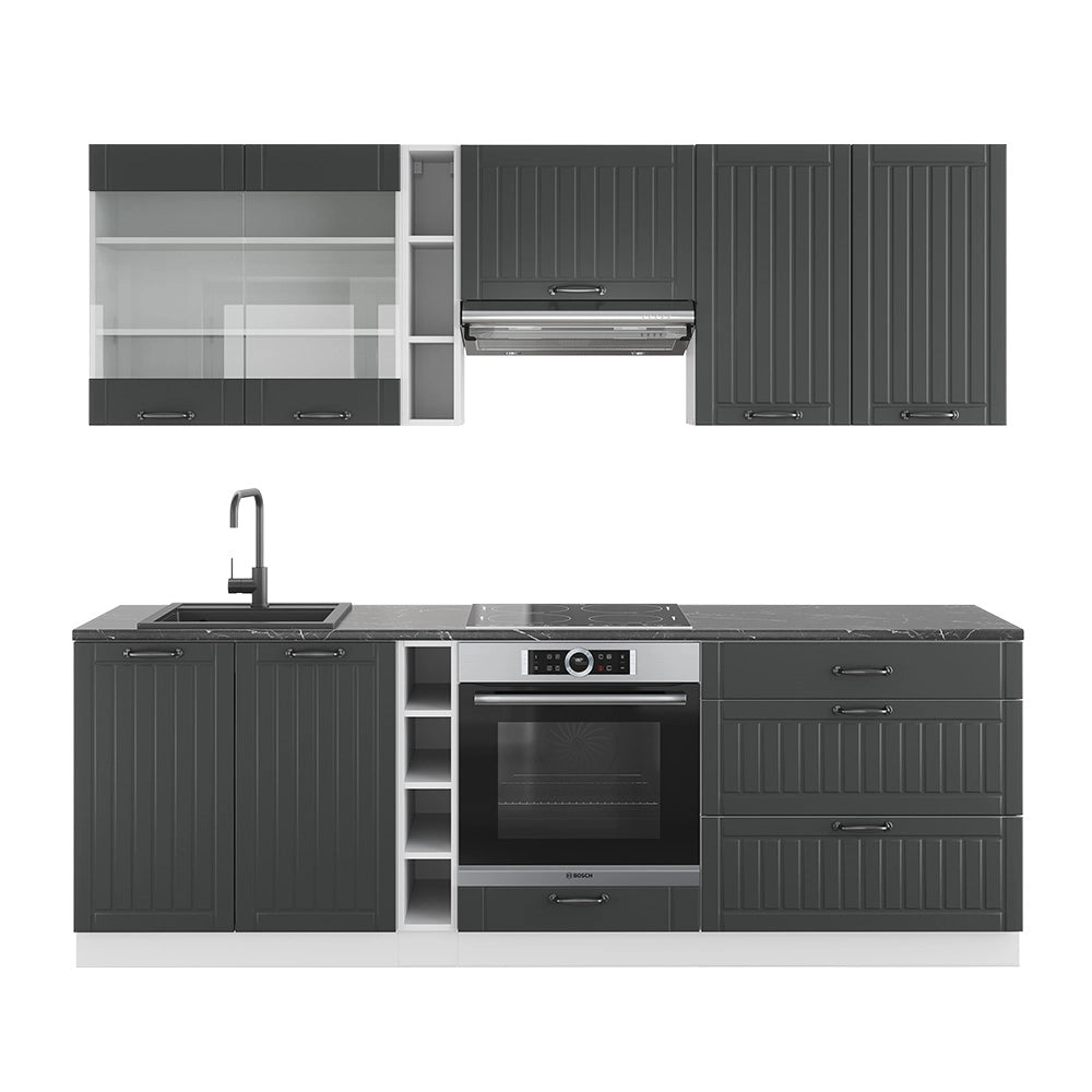 Cucina componibile Fame-Line Antracite rustico/Bianco 235 cm, PL Antracite Vicco